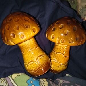 Vintage Mushroom Salt and Pepper Shakers Brown Ceramic Japan Mid Century Retro